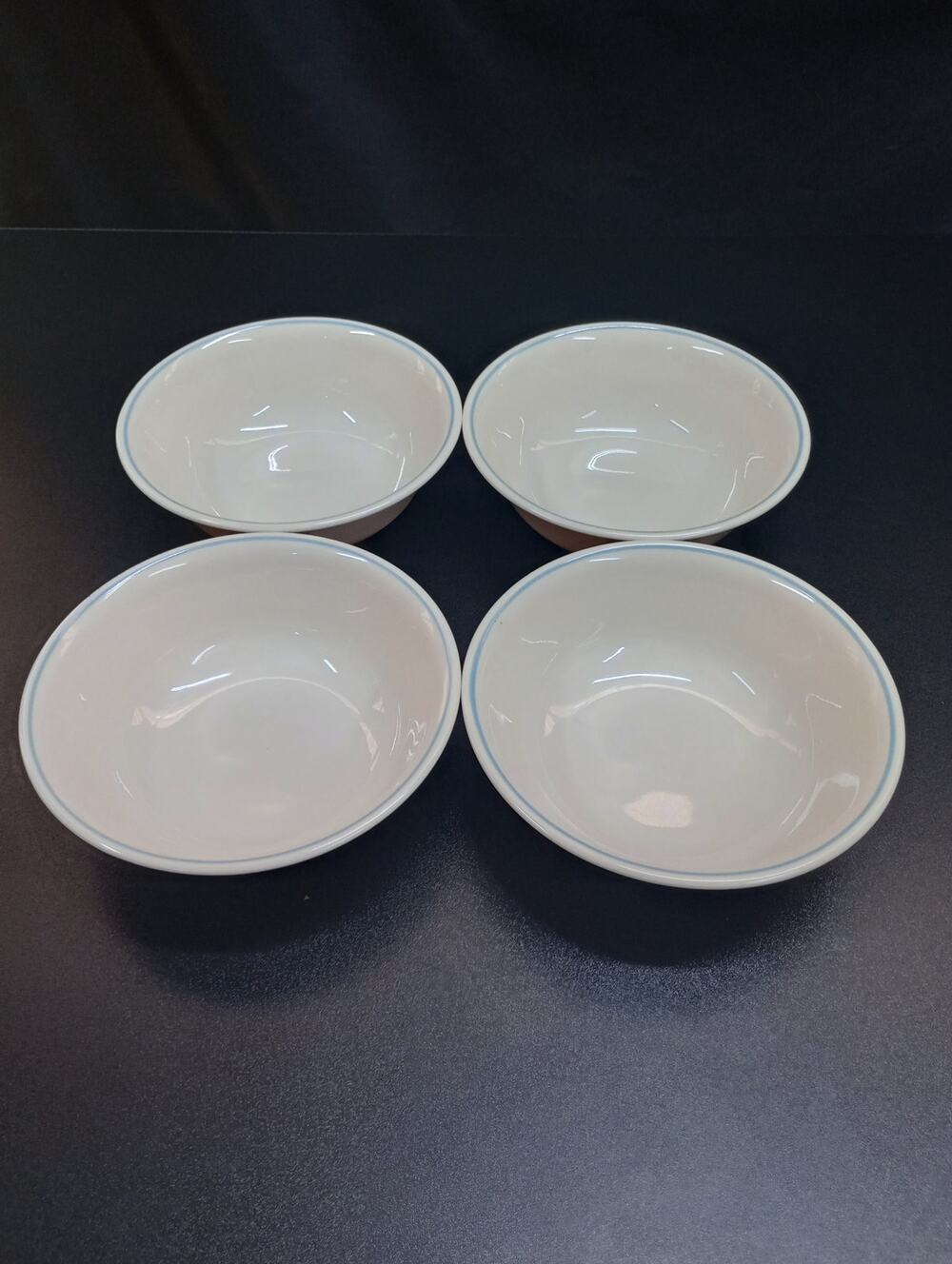 Corelle Blue Lily Cereal Bowls Beige Blue Stripe 6 1/4" Vintage
